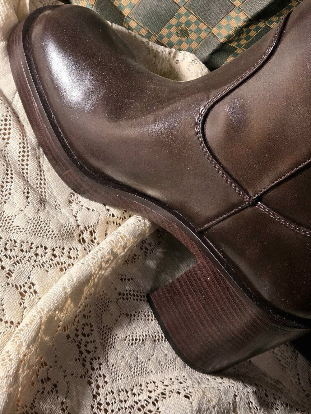 H&M Dark Brown Faux Leather Knee-High Block Heel Boots Size 7